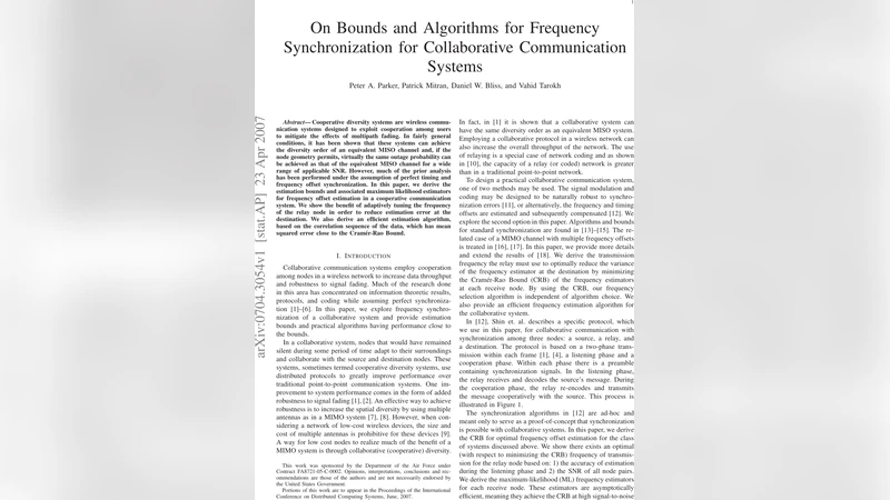 On bounds and algorithms for frequency synchronization for collaborative   communication systems
