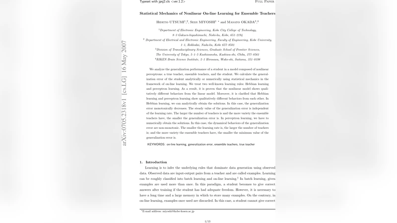 Statistical Mechanics of Nonlinear On-line Learning for Ensemble   Teachers