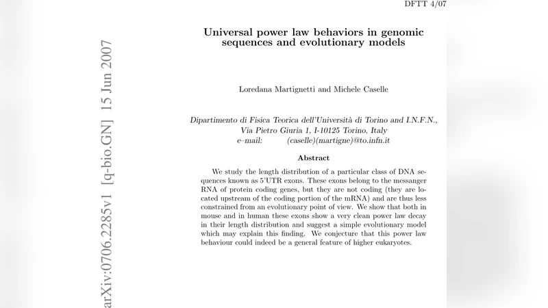 Universal power law behaviors in genomic sequences and evolutionary   models