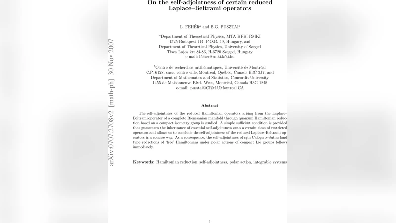 On the self-adjointness of certain reduced Laplace-Beltrami operators