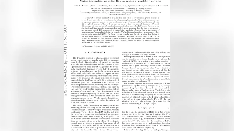 Mutual information in random Boolean models of regulatory networks