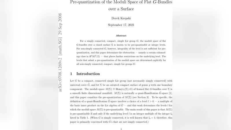 Pre-quantization of the Moduli Space of Flat G-Bundles over a Surface