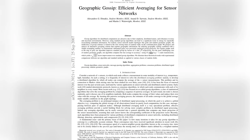 Geographic Gossip: Efficient Averaging for Sensor Networks