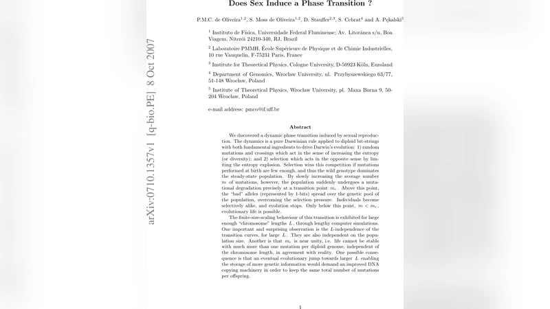 Does Sex Induce a Phase Transition?