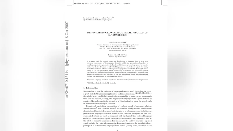 Demographic growth and the distribution of language sizes