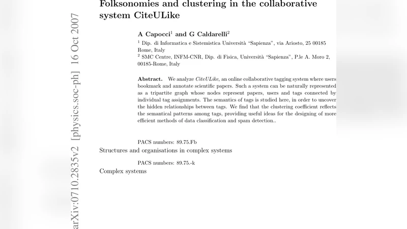 Folksonomies and clustering in the collaborative system CiteULike
