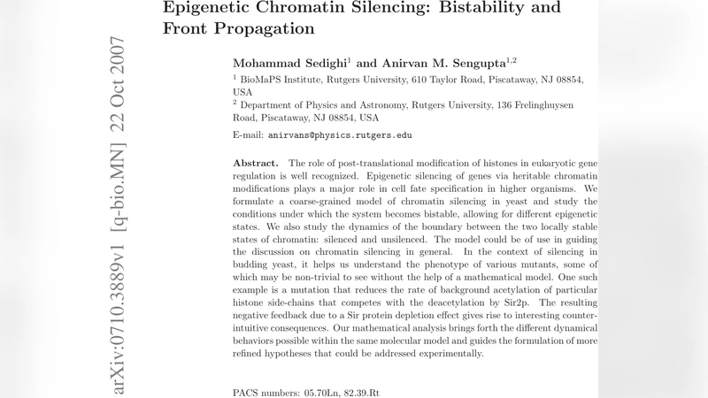 Epigenetic Chromatin Silencing: Bistability and Front Propagation