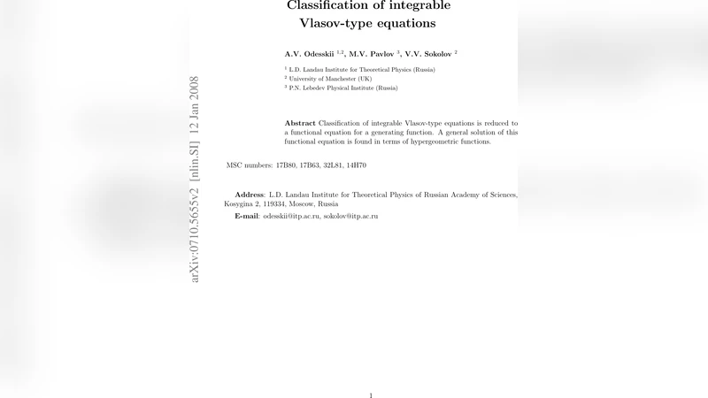 Classification of integrable Vlasov-type equations