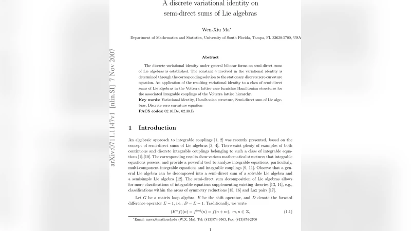 A discrete variational identity on semi-direct sums of Lie algebras