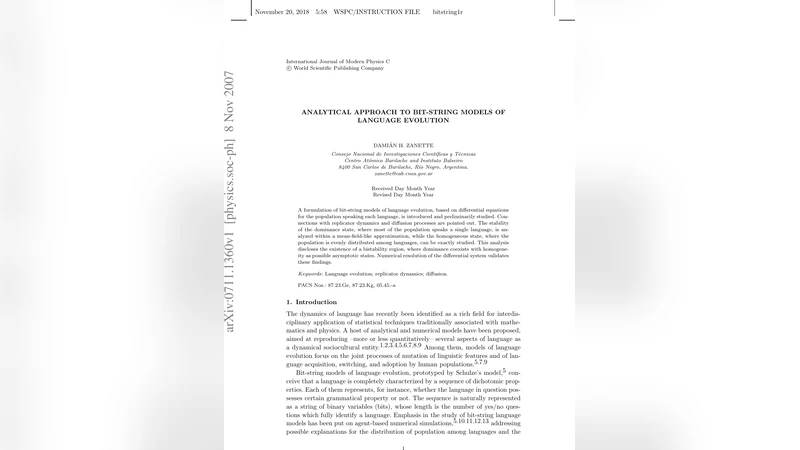 Analytical approach to bit-string models of language evolution