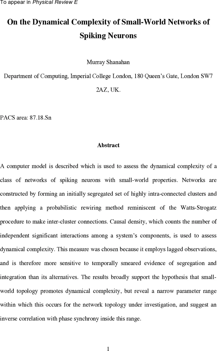 On the Dynamical Complexity of Small-World Networks of Spiking Neurons