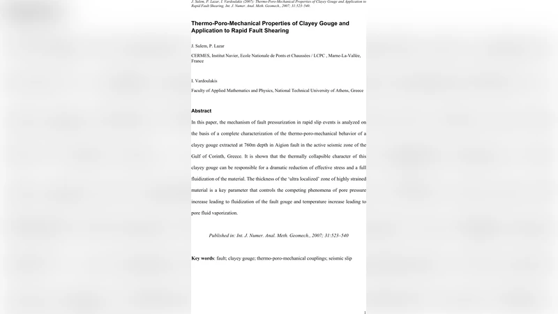 Thermo-Poro-Mechanical Properties of Clayey Gouge and Application to   Rapid Fault Shearing