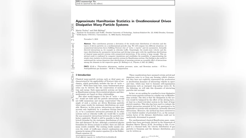 Approximate Hamiltonian Statistics in One-dimensional Driven Dissipative   Many-Particle Systems