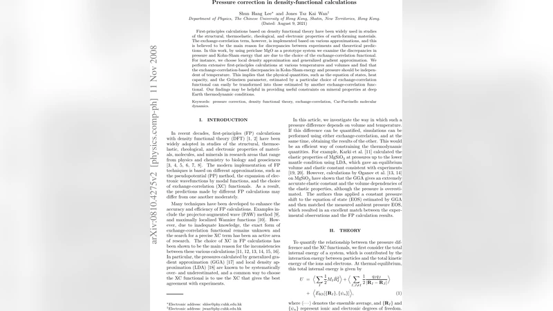 Pressure Correction in Density Functional Theory Calculations
