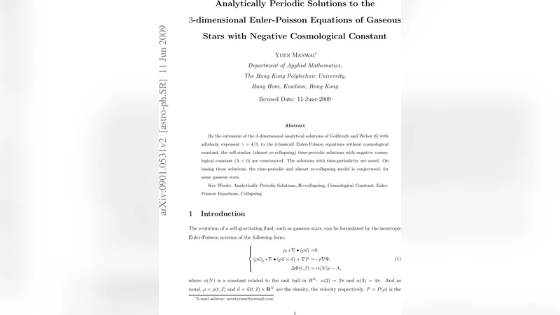 Analytically Periodic Solutions to the 3-dimensional Euler-Poisson   Equations of Gaseous Stars with Negative Cosmological Constant
