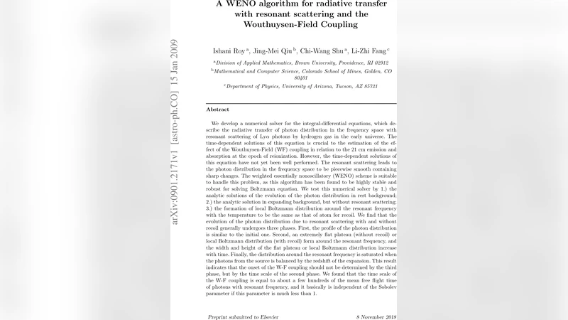 A WENO algorithm for radiative transfer with resonant scattering: the   time scale of the Wouthuysen-Field Coupling