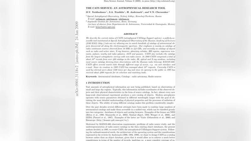 The CATS Service: an Astrophysical Research Tool