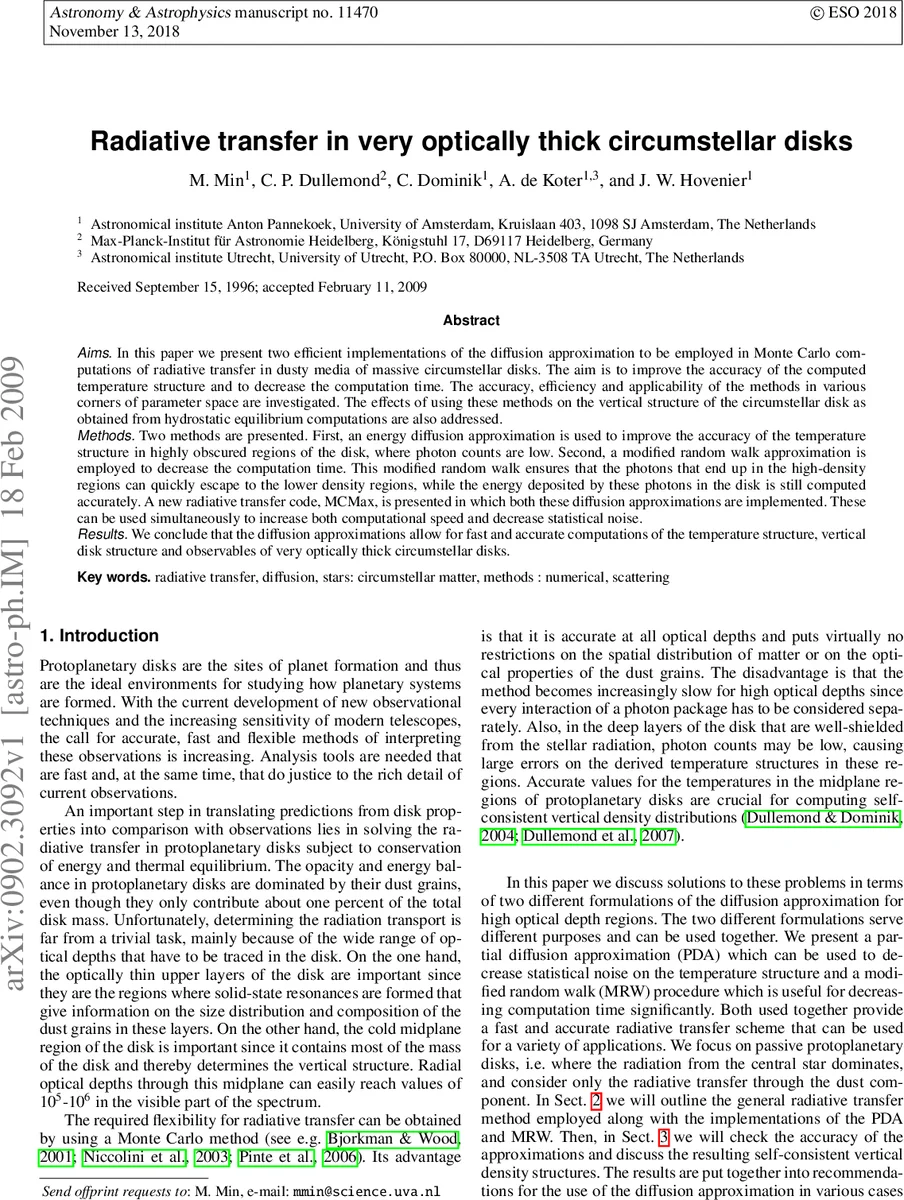 Radiative transfer in very optically thick circumstellar disks