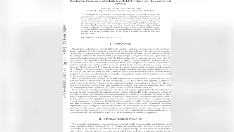 Spontaneous Emergence of Modularity in a Model of Evolving Individuals   and in Real Networks