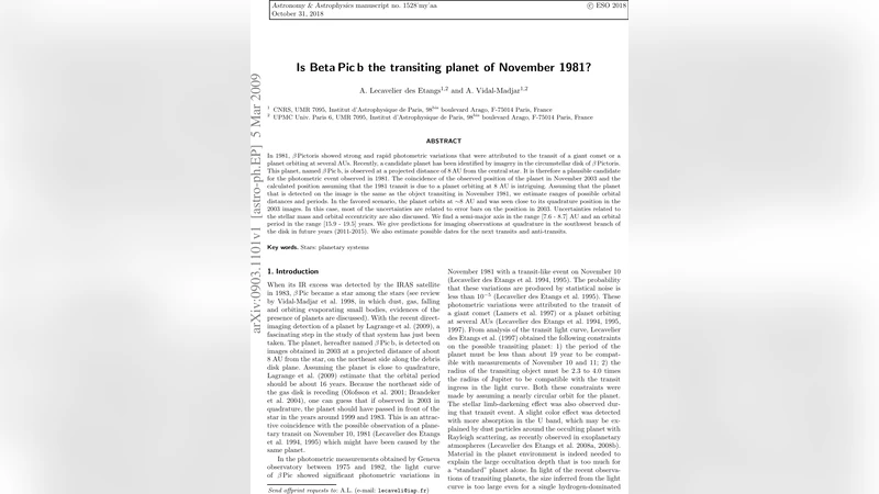 Is Beta Pic b the transiting planet of November 1981?