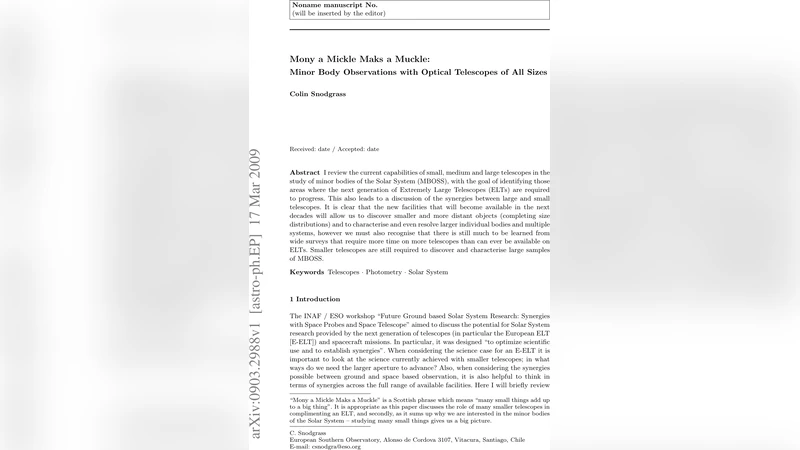 Mony a Mickle Maks a Muckle: Minor Body Observations with Optical   Telescopes of All Sizes