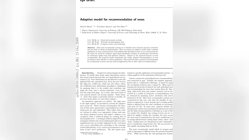 Adaptive model for recommendation of news