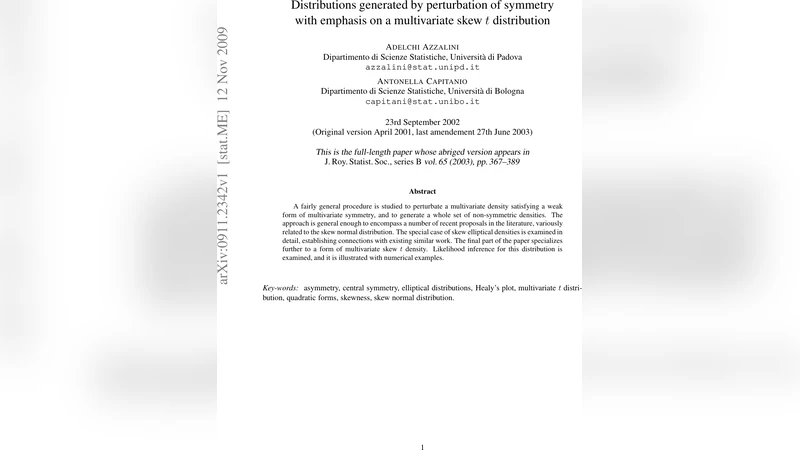 Distributions generated by perturbation of symmetry with emphasis on a   multivariate skew $t$ distribution