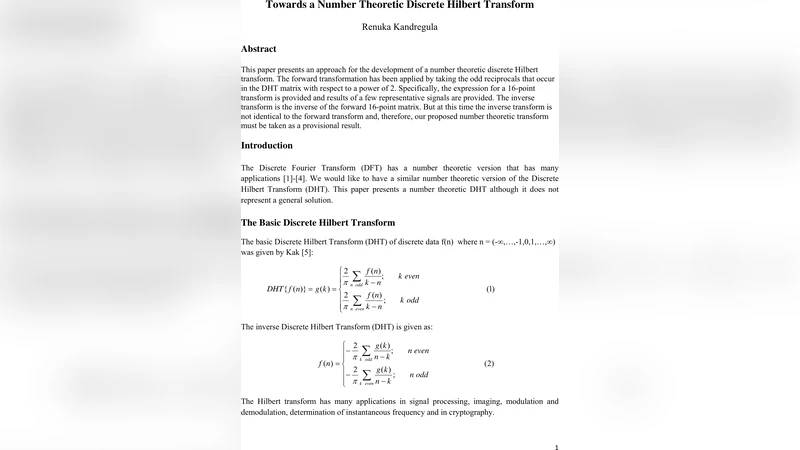 Towards a Number Theoretic Discrete Hilbert Transform