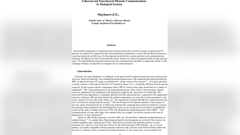 Coherent and Noncoherent Photonic Communications in Biological Systems