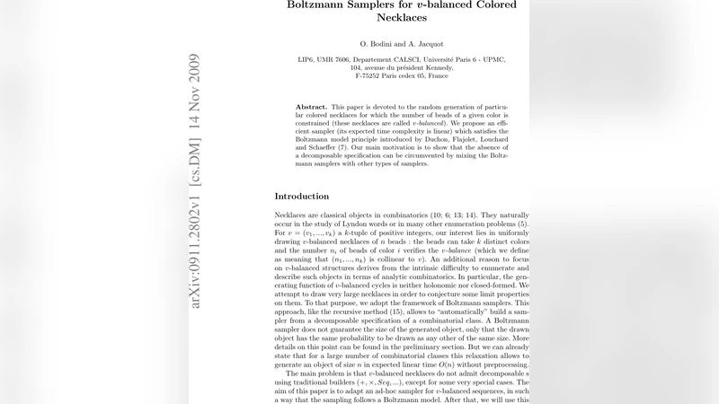 Boltzmann Samplers for v-balanced Colored Necklaces