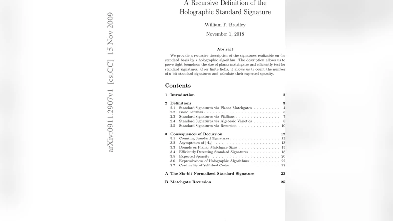 A Recursive Definition of the Holographic Standard Signature