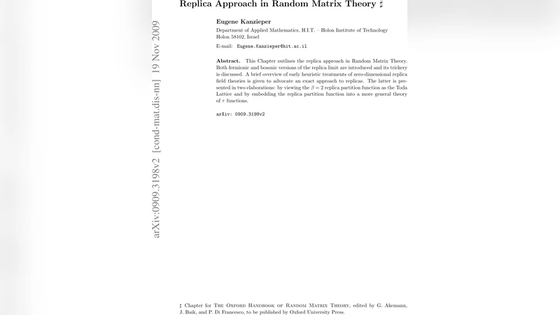 Replica Approach in Random Matrix Theory