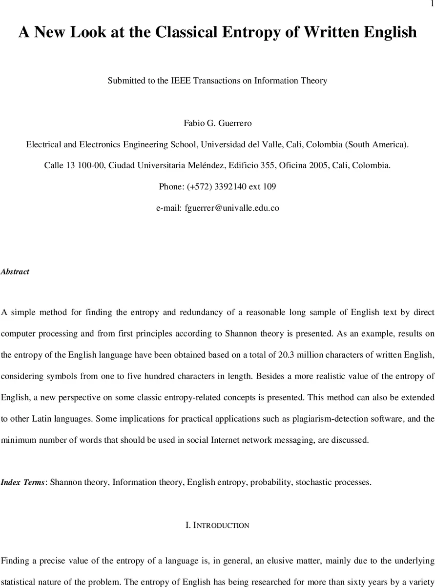 A New Look at the Classical Entropy of Written English