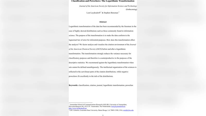 Classification and Powerlaws: The Logarithmic Transformation