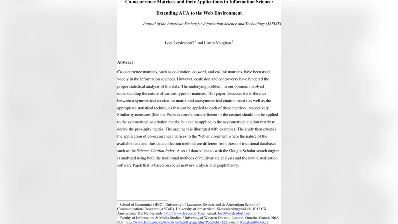 Co-occurrence Matrices and their Applications in Information Science:   Extending ACA to the Web Environment