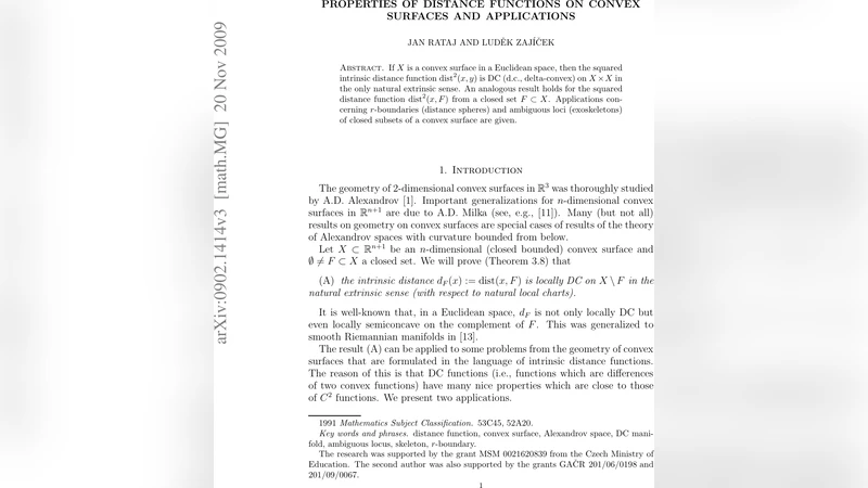 Properties of distance functions on convex surfaces and applications