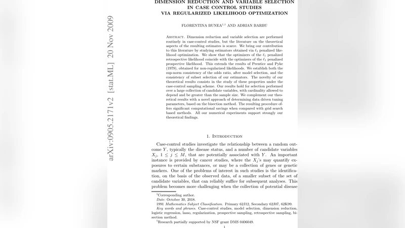 Dimension reduction and variable selection in case control studies via   regularized likelihood optimization