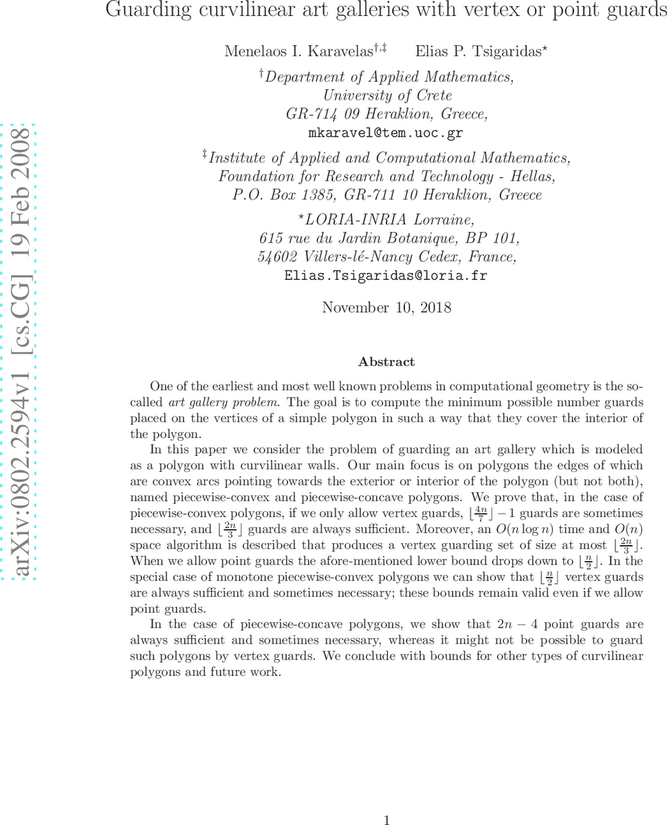 Guarding curvilinear art galleries with vertex or point guards