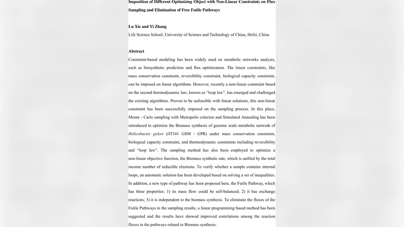 Imposition of Different Optimizing Object with Non-Linear Constraints on   Flux Sampling and Elimination of Free Futile Pathways