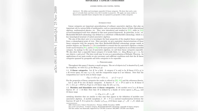 Separable K-Linear Categories