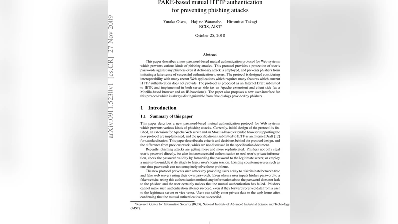 PAKE-based mutual HTTP authentication for preventing phishing attacks