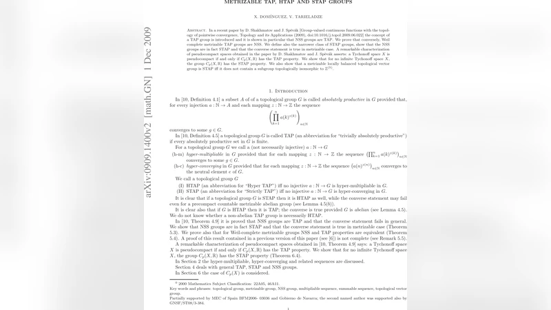 Metrizable TAP, HTAP and STAP groups