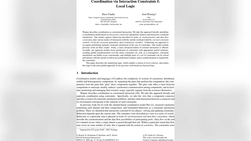 Coordination via Interaction Constraints I: Local Logic