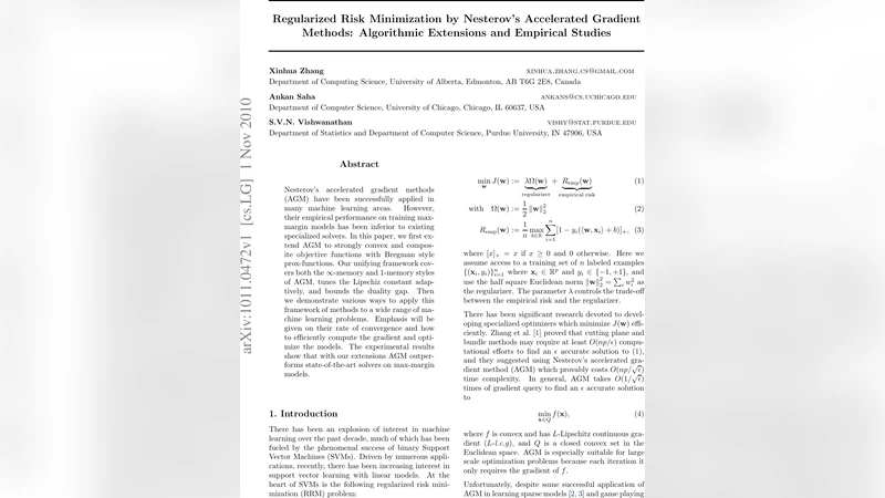 Regularized Risk Minimization by Nesterovs Accelerated Gradient   Methods: Algorithmic Extensions and Empirical Studies