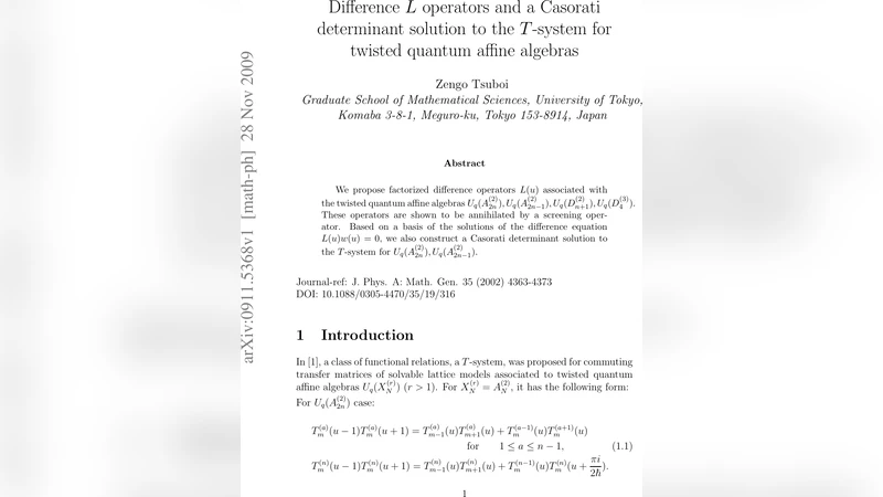 Difference L operators and a Casorati determinant solution to the   T-system for twisted quantum affine algebras