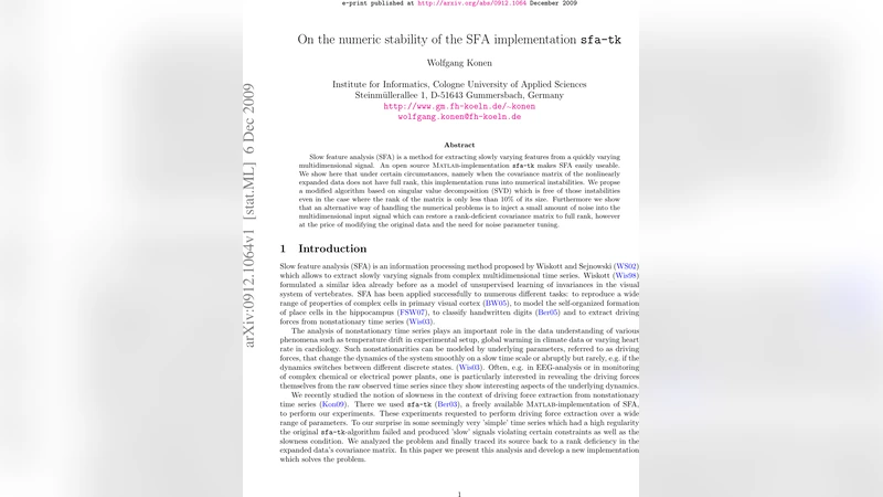 On the numeric stability of the SFA implementation sfa-tk