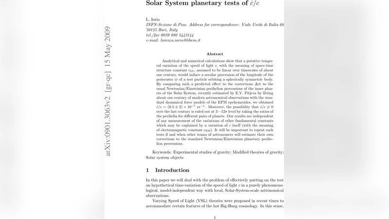 Solar System planetary tests of dot c/c