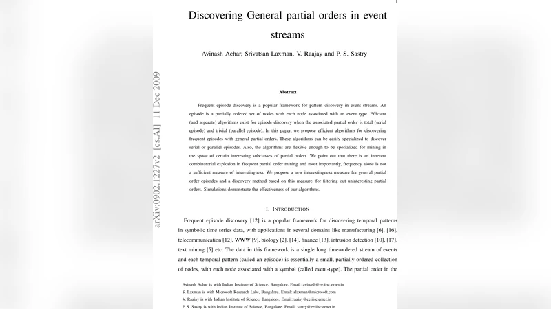 Discovering general partial orders in event streams