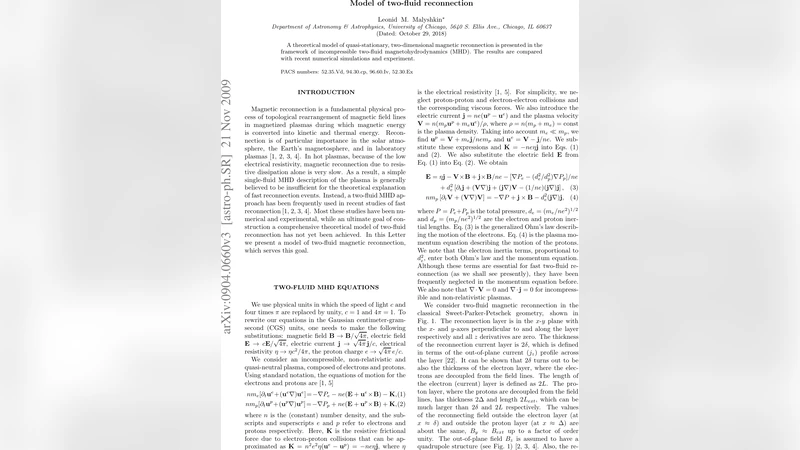 Model of two-fluid reconnection