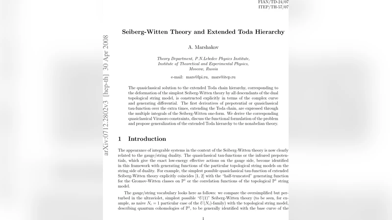 Seiberg-Witten Theory and Extended Toda Hierarchy